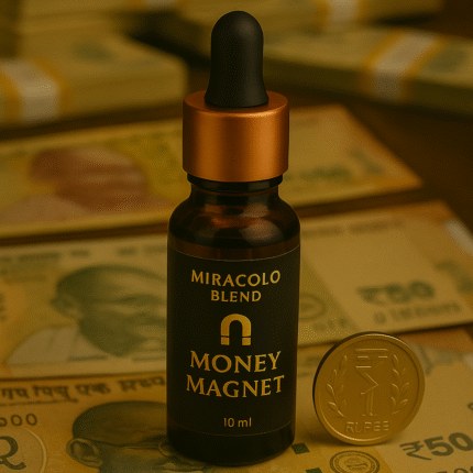 Money magnet essential oil blend in a 10 mL amber glass dropper bottle